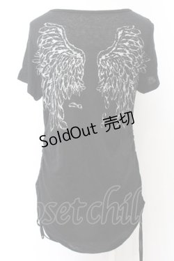 画像1: h.NAOTO / Angel's wing ギャザーTシャツ  ブラック O-24-11-08-014-HN-TS-IG-OS