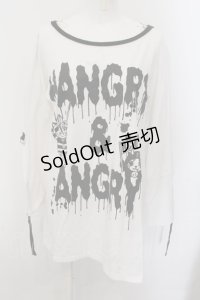 HANGRY&ANGRY / ロゴプリントロールアップカットソー  ホワイト×ブラック O-24-11-09-056-HN-TO-IG-OS