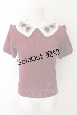 画像1: axes femme POETIQUE / 襟リボン刺繍カットプルオーバー M ワイン O-24-11-30-1036-AX-TO-OW-OS