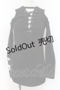 NieR Clothing / フロントレースアップオフショルカットソー  ブラック O-24-11-30-095-PU-TO-OW-OS