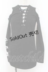 NieR Clothing / フロントレースアップオフショルカットソー  ブラック O-24-11-30-095-PU-TO-OW-OS