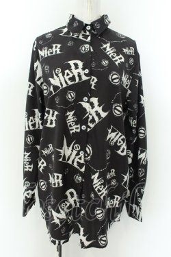 画像1: NieR Clothing / 総柄シャツ F ブラック×ホワイト O-24-12-18-038-PU-BL-OW-OS