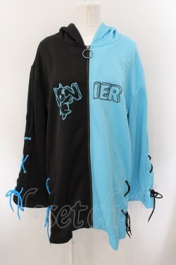 画像1: NieR Clothing / バイカラー裏毛パーカー F ブラック×ブルー O-24-12-26-063-PU-TO-OW-OS