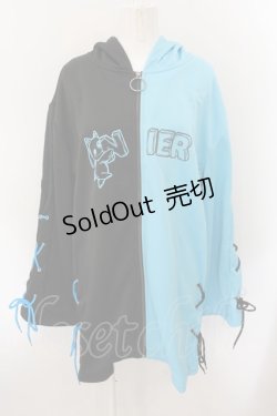 画像1: NieR Clothing / バイカラー裏毛パーカー F ブラック×ブルー O-24-12-26-063-PU-TO-OW-OS