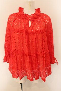 画像1: Jane Marple / Eyelet lace tiered blouse ブラウス M アカ O-25-01-09-022-JM-BL-IG-OS