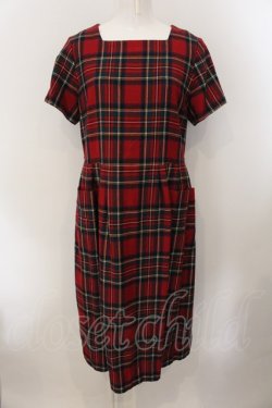 画像1: Jane Marple / Wool tartan check tablier dress ドレス M アカ O-25-01-09-023-JM-OP-IG-OS