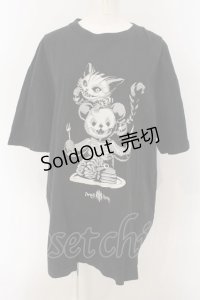 Drug Honey / スケルトンテディ＆スケルトンチェシャ ”一緒に脳みそパンケーキ”Ｔシャツ XXL ブラック O-25-01-13-073-PU-TO-IG-OS