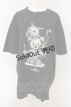 画像1: Drug Honey / スケルトンテディ＆スケルトンチェシャ ”一緒に脳みそパンケーキ”Ｔシャツ XXL ブラック O-25-01-13-073-PU-TO-IG-OS