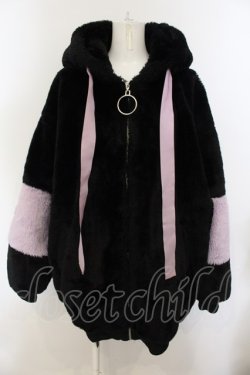 画像1: TRAVAS TOKYO / Drip Logo Faux Fur Hooodie  ブラック×パープル O-25-01-13-027-PU-CO-IG-OS