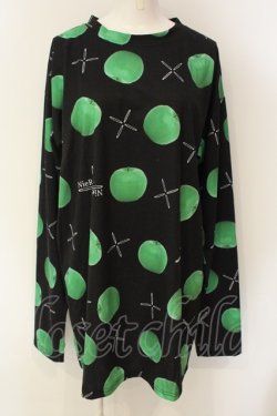 画像1: NieR Clothing / GREEN APPLE LONG CUTSEW カットソー  ブラック×グリーン O-25-01-23-059-PU-TO-IG-ZT280