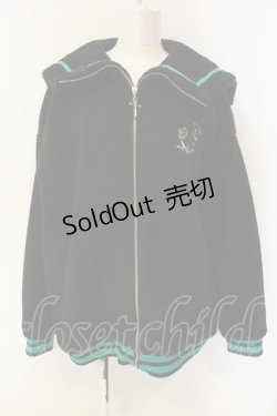 画像1: NieR Clothing / セーラー襟BOA OUTER  ブラック×グリーン O-25-01-23-065-PU-CO-IG-OS