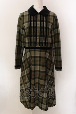 画像1: Jane Marple / Tartan check velvet trimming dress ドレス M グリーン O-25-01-25-080-JM-OP-IG-OS