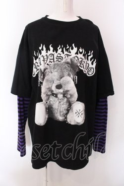 画像1: TRAVAS TOKYO / Punkish bear layered border L/S Tee/レイヤードボーダーくまプリントロングスリーブカットソー F ブラック×パープル O-25-02-22-035-PU-TO-OW-OS