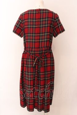 画像2: Jane Marple / Wool tartan check tablier dress ドレス M アカ O-25-02-23-041-JM-OP-IG-OS