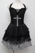 DARK IN LOVE / Gothic striped big cross prom dress ワンピース  黒ｘ白 S-24-08-20-065-PU-OP-AS-ZS