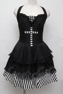 画像1: DARK IN LOVE / Gothic striped big cross prom dress ワンピース  黒ｘ白 S-24-08-20-065-PU-OP-AS-ZS