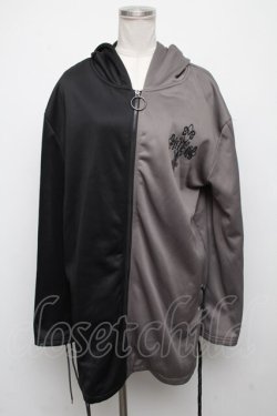 画像1: NieR Clothing / 袖編み上げ切替パーカー  黒ｘグレー S-24-10-22-042-PU-TO-HR-ZS