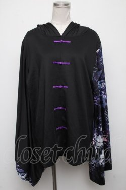 画像1: NieR Clothing / FAKEチャイナボタン着物風袖PULLOVER【和柄九尾】  黒ｘ紫 S-24-10-22-048-PU-TO-HR-ZS