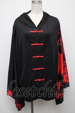 画像1: NieR Clothing / フェイクチャイナボタン付き STRETCH PULLOVER 着物風袖【彼岸花】  黒 S-24-10-22-050-PU-TO-HR-ZS