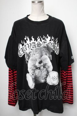 画像1: TRAVAS TOKYO / Punkish bear layered border L/S Tee/レイヤードボーダーくまプリントロングスリーブカットソー  黒ｘ赤 S-25-02-21-040-PU-TO-HR-ZS