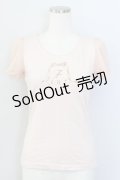 F i.n.t / 袖オーガンジーロゴ付きTシャツ  ピンク T-24-02-10-013-CA-TO-HD-ZT356
