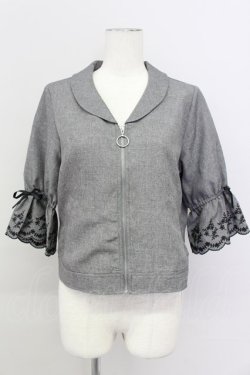 画像1: axes femme / スカラップ刺繍袖ブルゾン M グレー T-24-06-13-004-AX-TO-SZ-ZT275