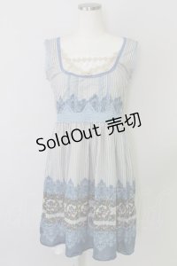 axes femme /ストライプ花柄パネルチュニ M サックス T-24-06-24-021-AX-OP-SZ-ZT300