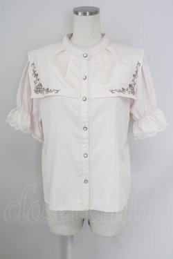 画像1: axes femme POETIQUE / スクエアセーラー襟刺繍ブラウス M ピンク T-24-07-11-008-AX-BL-SZ-ZT333