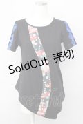 gouk / 和風花柄切替Tシャツ  ブラック T-25-01-15-024-GO-TS-SA-ZI