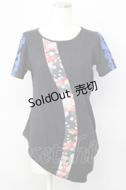 画像1: gouk / 和風花柄切替Tシャツ  ブラック T-25-01-15-024-GO-TS-SA-ZI