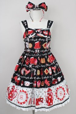 画像1: Angelic Pretty / French Cafe胸リボンジャンパースカートSet  黒 T-25-01-20-024-AP-OP-SA-ZT065