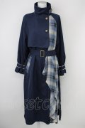 axes femme POETIQUE / COATバイカラーアシメロングコート M 紺 T-25-02-01-017-AX-OP-SZ-ZT