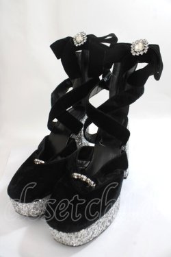 画像1: Swankiss / EV laceup velour heels L 黒 Y-24-05-10-031-CA-SH-SZ-ZY