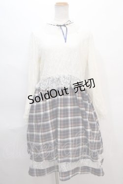 画像1: axes femme POETIQUE / レースチェック柄ワンピース M 紺 Y-24-06-11-101-AX-OP-SZ-ZT210