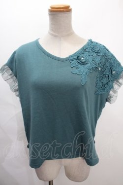 画像1: axes femme / 立体花モチーフレースＴシャツ M グリーン Y-24-08-04-126-AX-TS-SZ-ZY