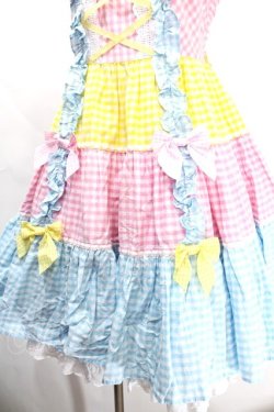 画像4: Angelic Pretty / ギンガム配色肩リボンジャンパースカート  サックス Y-24-10-13-067-AP-OP-SZ-ZY