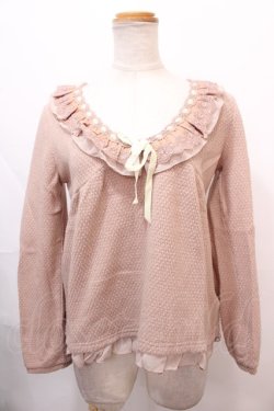 画像1: axes femme / シフォンフリルVネックニット M アワピンク Y-24-10-19-112-AX-TO-SZ-ZY