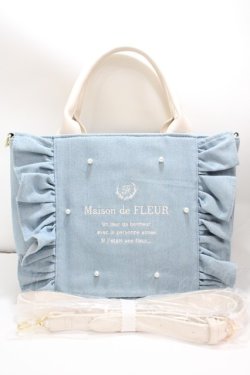 画像1: Maison de FLEUR / 2Wayデニムフリルトートバッグ F ライトブルー Y-24-10-31-011-LO-BG-SZ-ZY