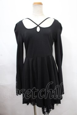 画像1: PUNK RAVE / Asymmetric Pointed Hem Flare Sleeves Gothic Dress M-L 黒 Y-24-11-06-089-PU-OP-SZ-ZY