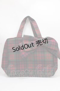 Jane Marple / Tartan checkリボンBag  レッド Y-24-11-30-019-JM-BG-SZ-ZY