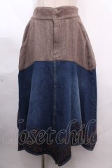 axes femme NOSTALGIE / ツィード×デニム刺繍スカート M インディゴ Y-24-12-12-108-AX-SK-SZ-ZI