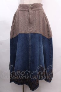 axes femme NOSTALGIE / ツィード×デニム刺繍スカート M インディゴ Y-24-12-12-108-AX-SK-SZ-ZY