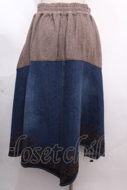 画像2: axes femme NOSTALGIE / ツィード×デニム刺繍スカート M インディゴ Y-24-12-12-108-AX-SK-SZ-ZY