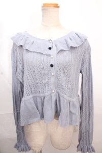 axes femme kawaii / プチローズニットカーデ M サックス Y-24-12-12-033-AX-TO-SZ-ZY