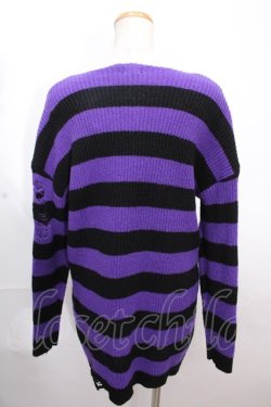 画像2: NieR Clothing / UNISEX STRIPE DAMAGE SWEATER F 黒×紫 Y-24-12-12-048-PU-TO-SZ-ZY