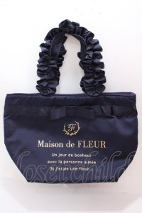 Maison de FLEUR / ブランドロゴフリルハンドルトートMバッグ  紺 Y-24-12-25-017-LO-BG-AS-ZY