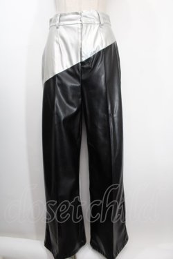 画像1: Melt the lady / mirror line pants M ブラック×シルバー Y-25-01-10-202-PU-PA-SZ-ZY