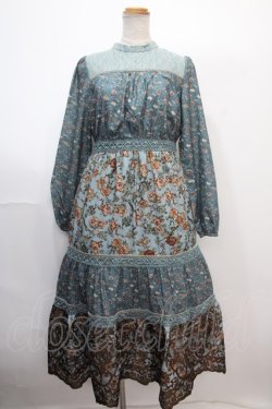 画像1: axes femme NOSTALGIE / 花柄ｘ刺繍スタンドワンピース M ブルー Y-25-01-30-186-AX-OP-SZ-ZY