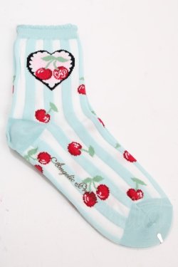 画像1: Angelic Pretty / Cherry Stampクルー丈ソックス  ミント Y-25-02-06-054-AP-ZA-SZ-ZY