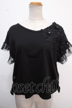 画像1: axes femme / 立体花モチーフレースＴシャツ M 黒 Y-25-02-06-124-AX-TS-SZ-OS